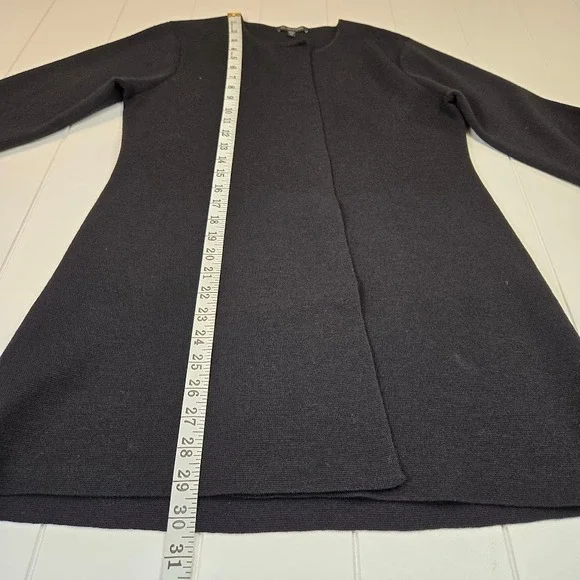 Eileen Fisher Open Front 100% Wool Cardigan Jacket Black Size XS‎ Tunic Length - Picture 8 of 8